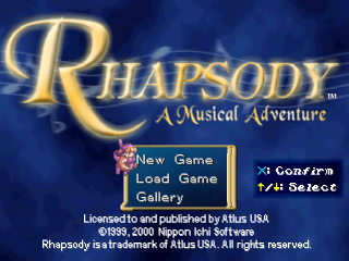 Rhapsody A Musical Adventure title screen for Playstation
